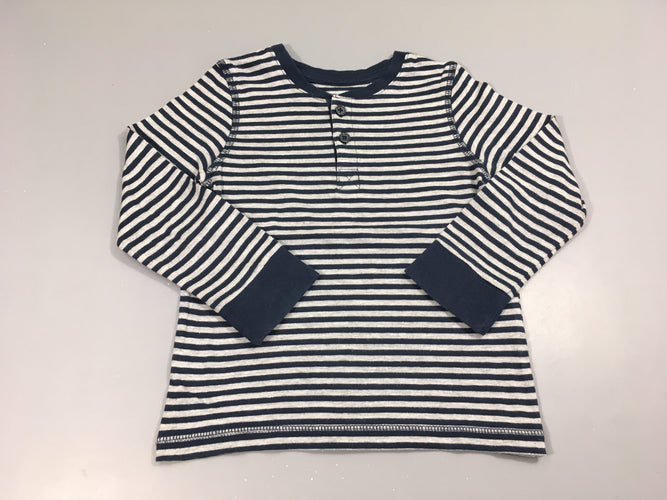 T-shirt m.l rayé gris-bleu col boutons, moins cher chez Petit Kiwi