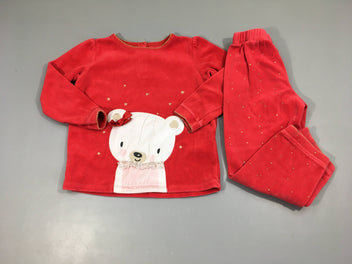 Pyjama 2pcs velours rouge ours