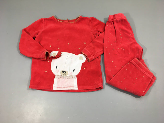 Pyjama 2pcs velours rouge ours, moins cher chez Petit Kiwi