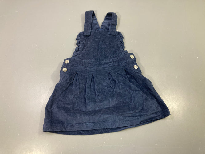 Robe salopette s.m marine velours côtelé, boutons dorés, moins cher chez Petit Kiwi