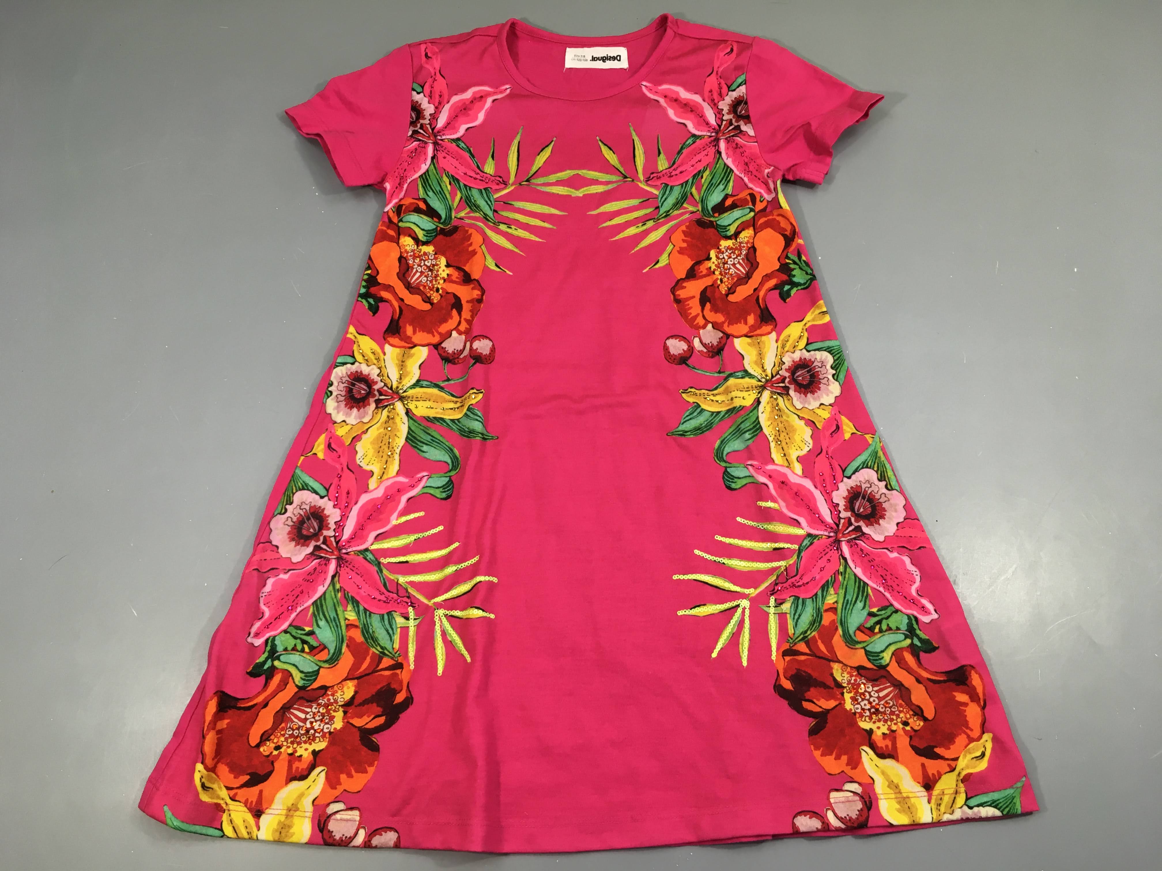 Robe m.c jersey rose fleurs strass