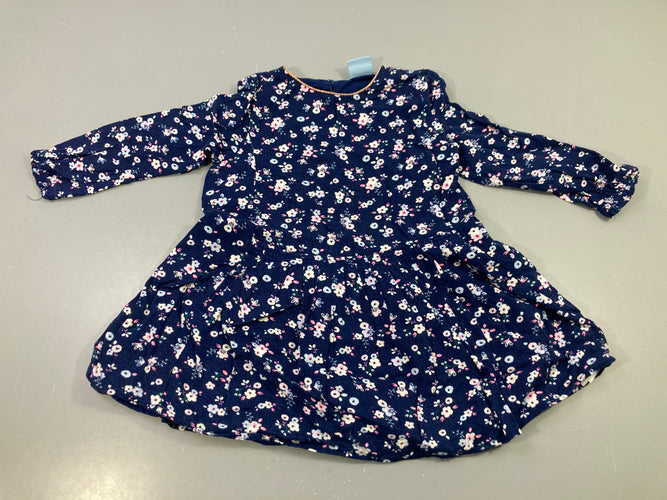 Robe m.l marine fleurie, col doré, moins cher chez Petit Kiwi