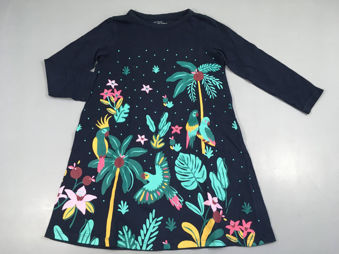 Robe m.l bleu foncé jersey fleurs et oiseaux bleu, moins cher chez Petit Kiwi
