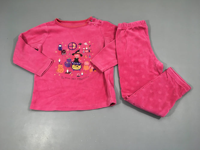 Pyjama 2pcs velours rose vif sorcière, moins cher chez Petit Kiwi