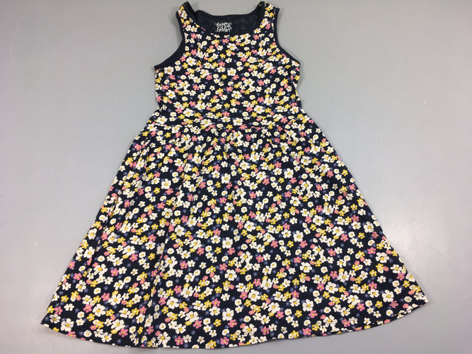 Robe s.m jersey bleu foncé fleurie blanc-jaune, moins cher chez Petit Kiwi