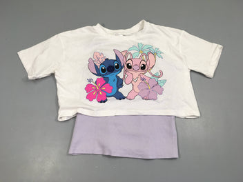 T-shirt m.c court blanc Stitch / top côte parme
