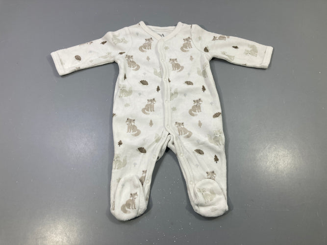 Pyjama velours écru imprimé renards hérissons, moins cher chez Petit Kiwi
