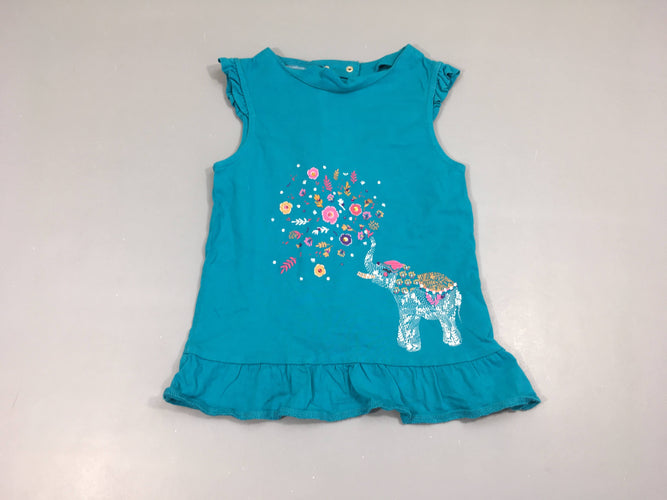 T-shirt m.c bleu fleurs brodées sequins, moins cher chez Petit Kiwi