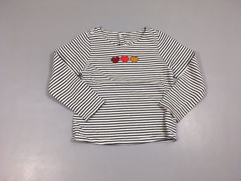 T-shirt m.l blanc rayé bleu marine coeurs, manche tachée