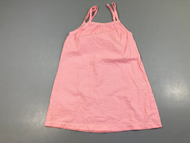 Robe fines bretelles blanc ligné rose, moins cher chez Petit Kiwi