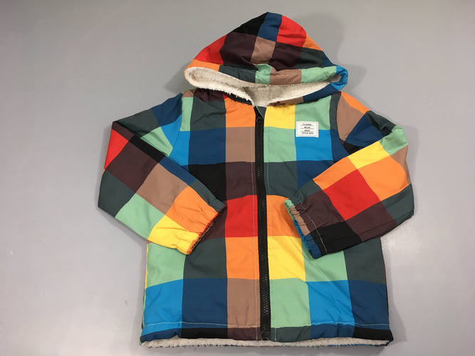 Veste à capuche à carreaux bleu-vert Doublé Teddy, moins cher chez Petit Kiwi