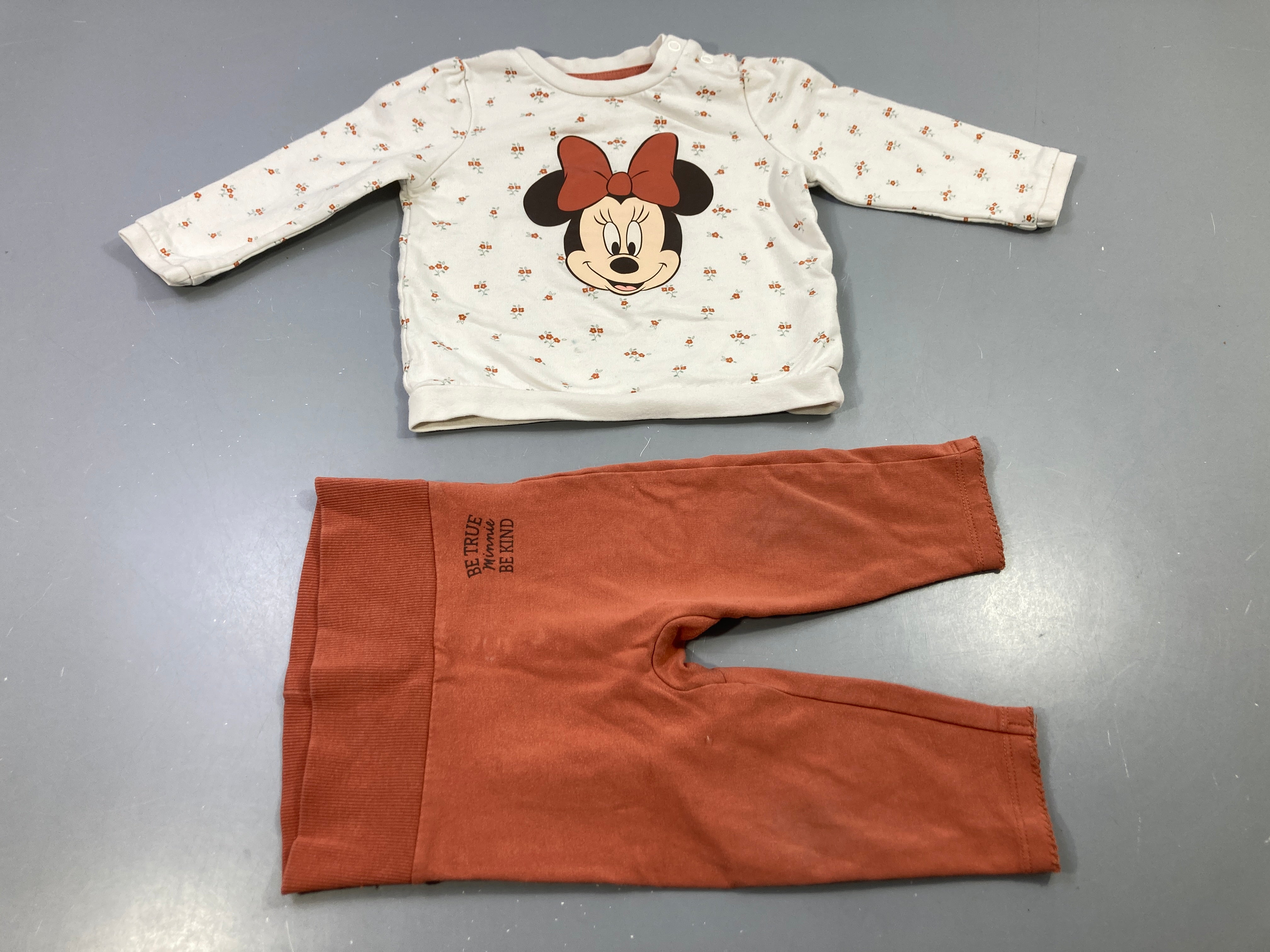Pyjama 2pcs écru fleuri Minnie, bas terracotta