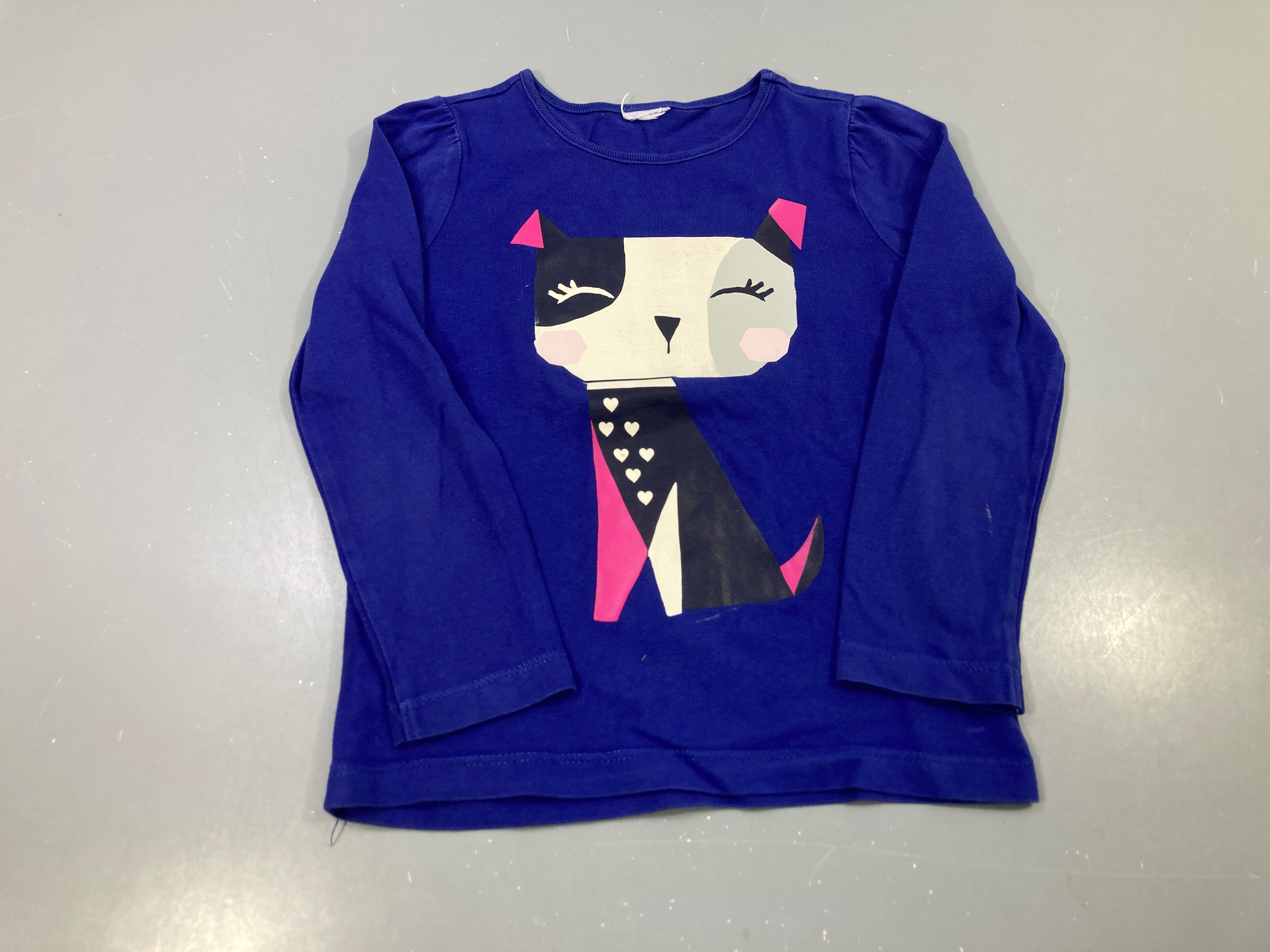 T-shirt m.l bleu roi imprimé chat coeurs