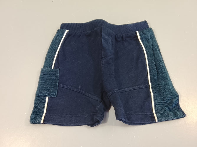 Short bi- matière bleu marine, lignes blanches, moins cher chez Petit Kiwi