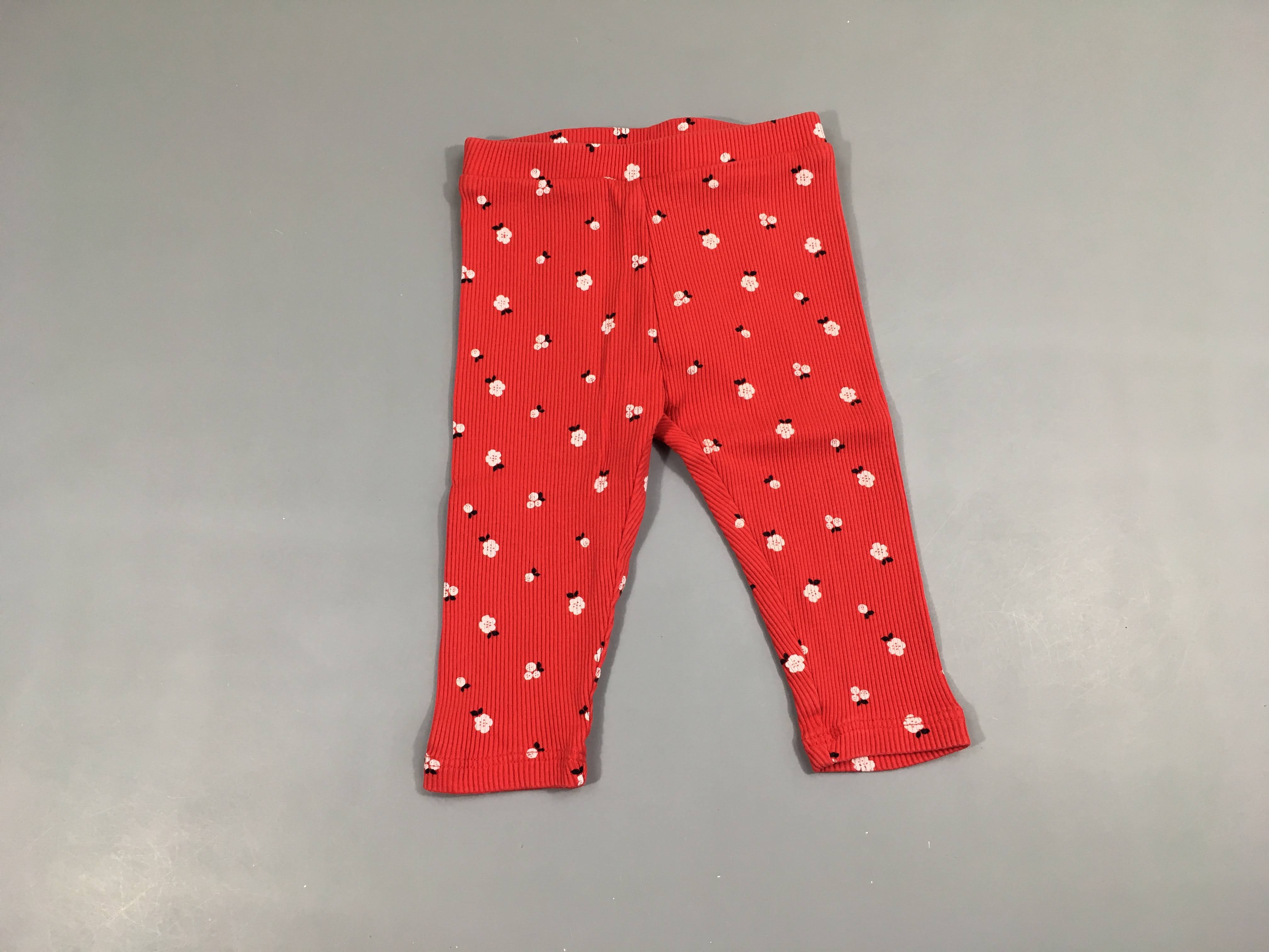 Pantalon molleton côtes rouge fleurs