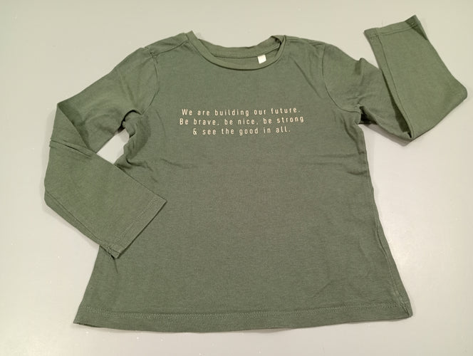 T-shirt m.l vert, inscriptions blanches "We are building our future...", moins cher chez Petit Kiwi