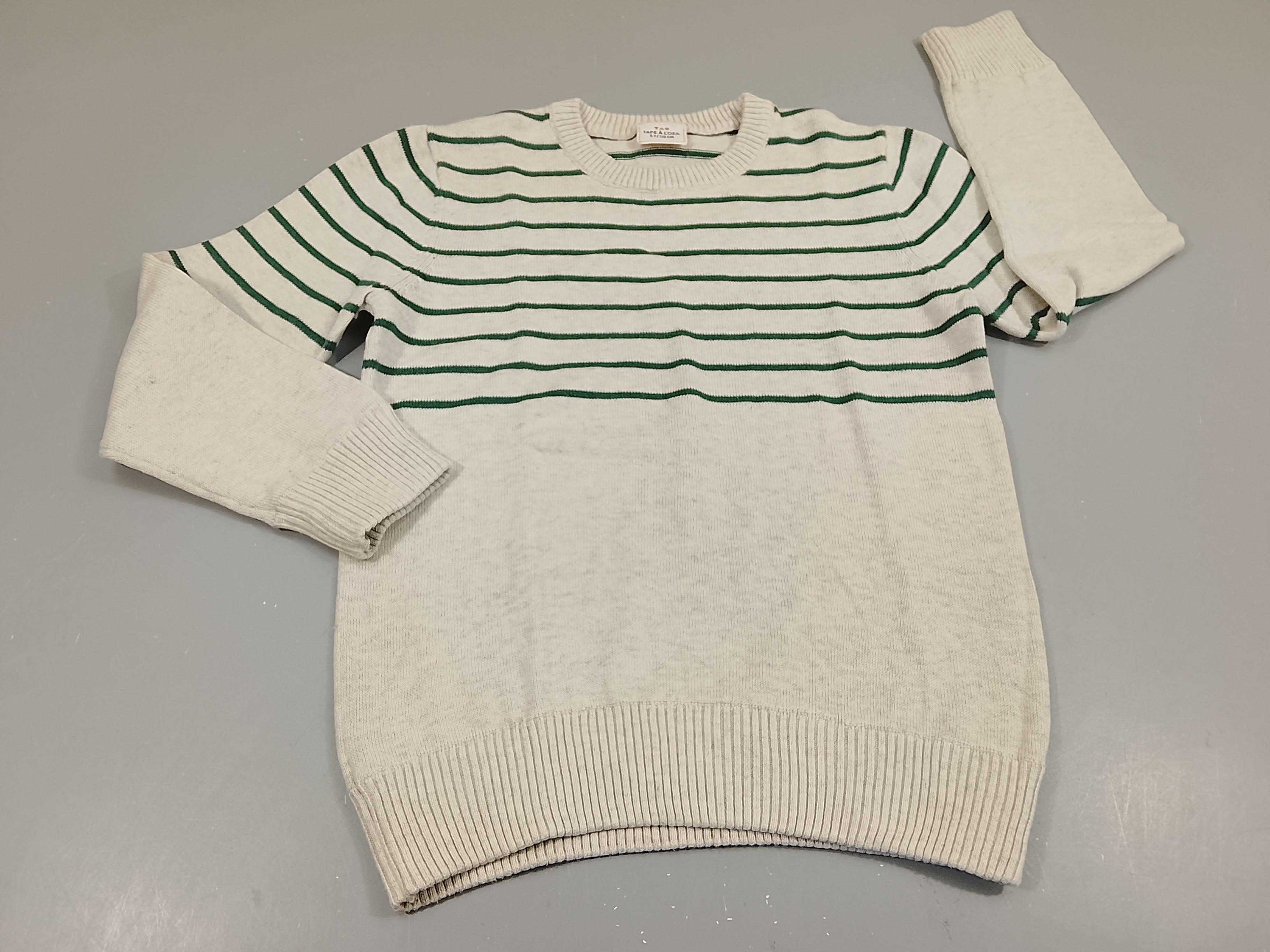 Pull écru chiné rayé vert