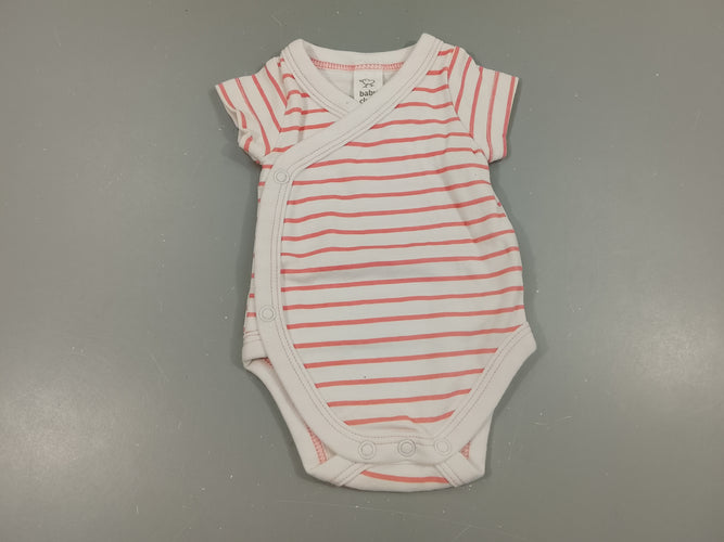 Body m.c blanc rayé rose, moins cher chez Petit Kiwi