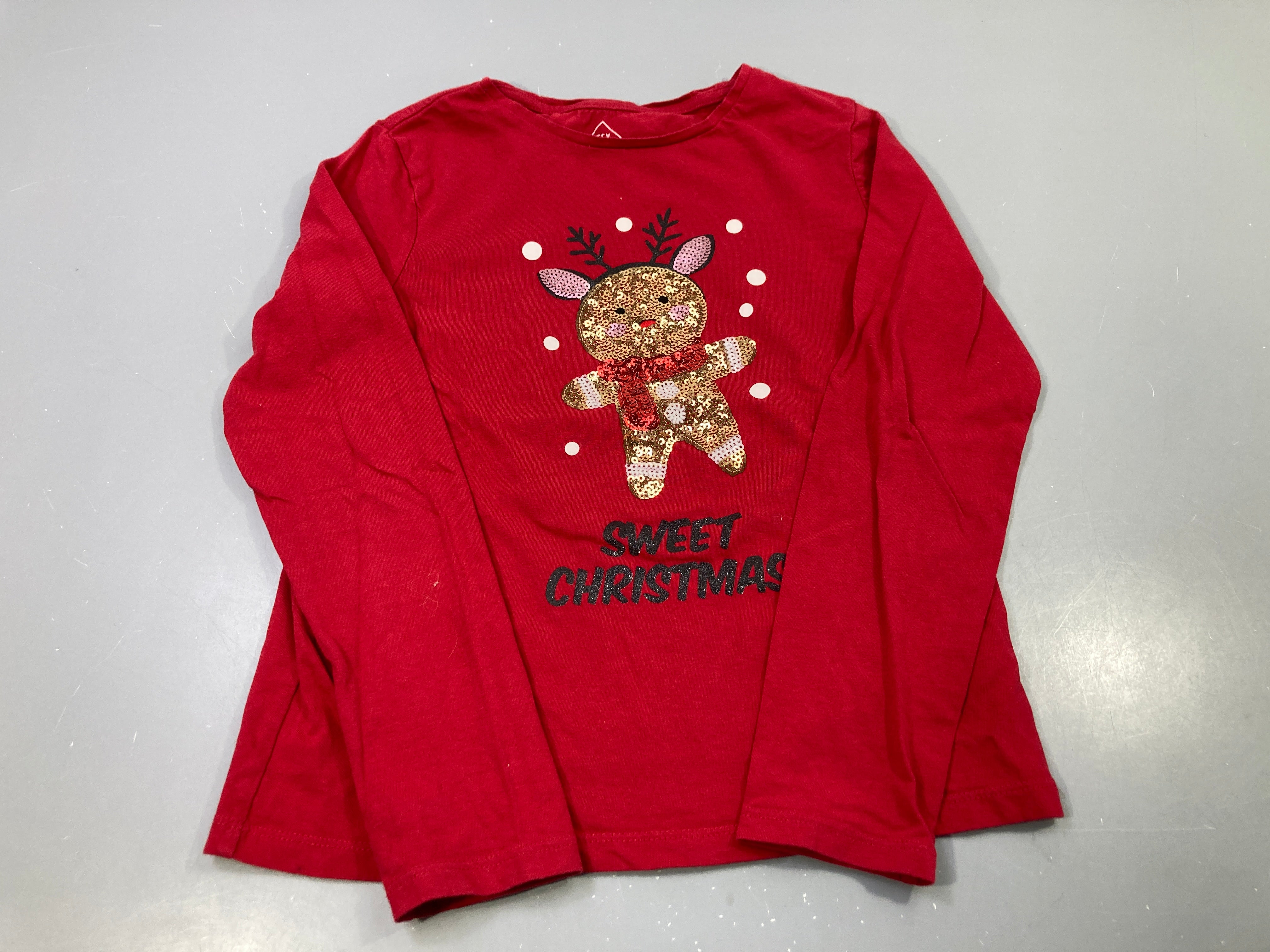 T-shirt m.l rouge sequins Sweet Christmas biscuit