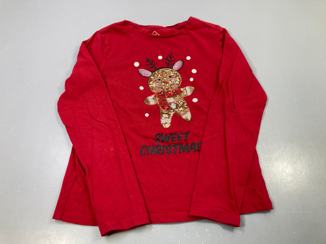 T-shirt m.l rouge sequins Sweet Christmas biscuit, moins cher chez Petit Kiwi