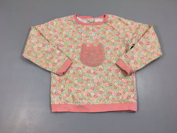 Sweat rose fleurs chat, flocage usé
