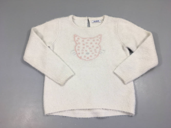 Pull duveteux blanc chat, moins cher chez Petit Kiwi