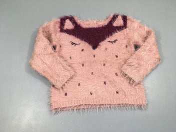 Pull duveteux rose mauve animal