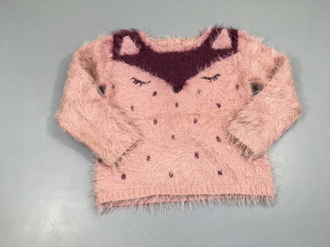 Pull duveteux rose mauve animal, moins cher chez Petit Kiwi