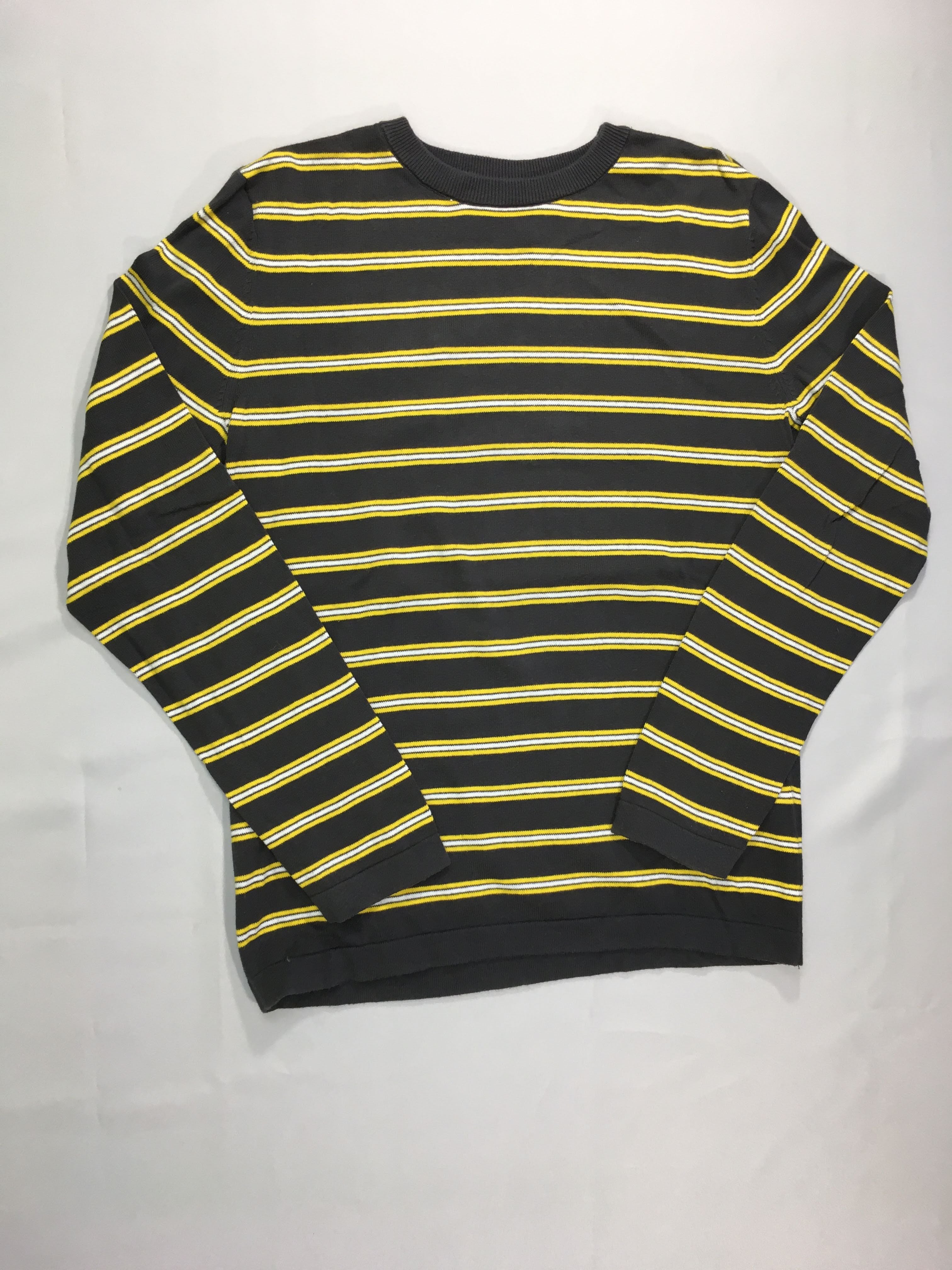 Pull fin gris rayé blanc/jaune