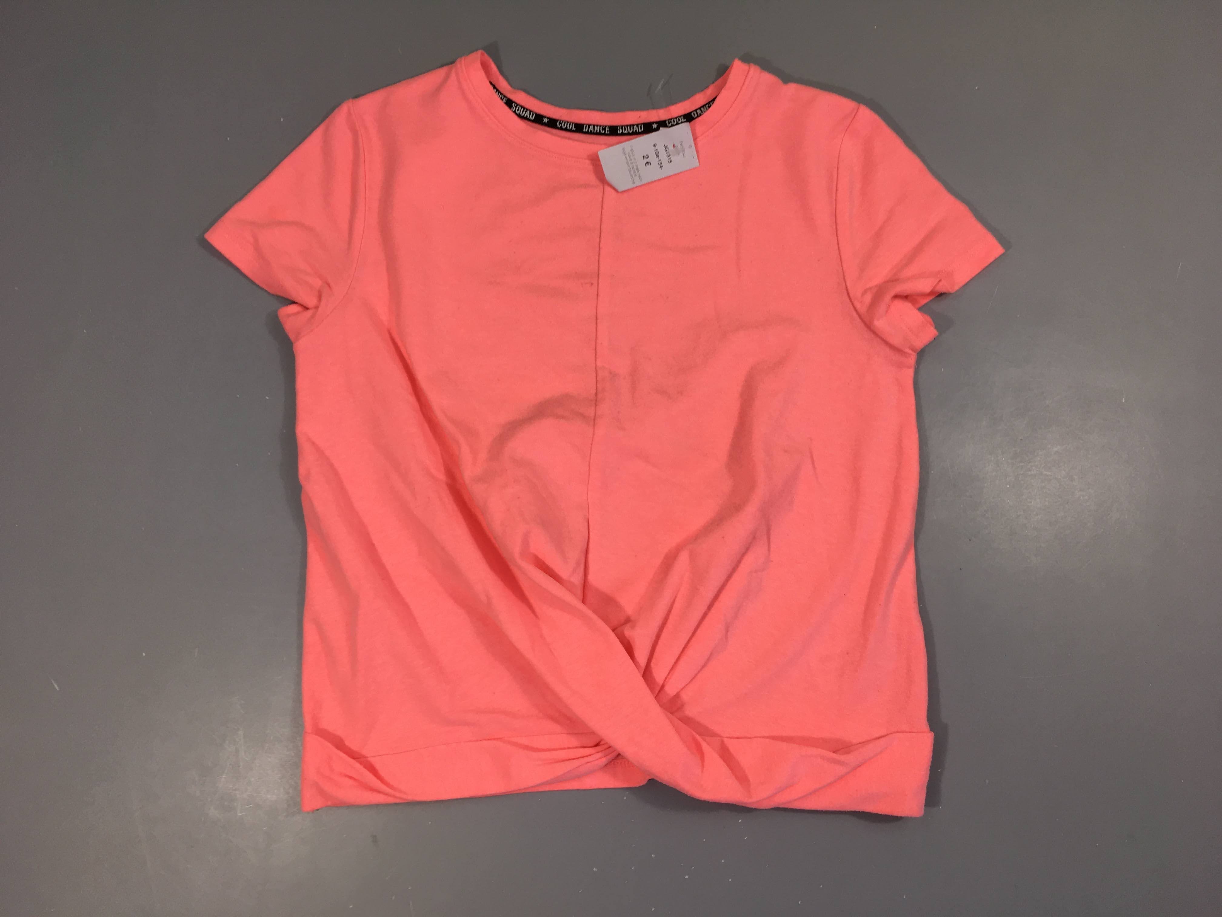 T-shirt m.c rose néon noué à l'avant, légèrement bouloché