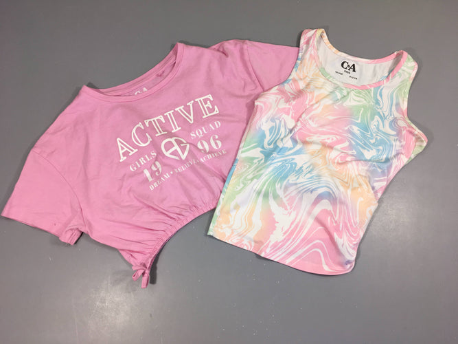 T-shirt m.c court rose + débardeur blanc multicolore, moins cher chez Petit Kiwi