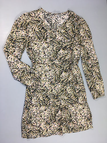 Robe m.l blanche tachée noir/rose/mauve, moins cher chez Petit Kiwi