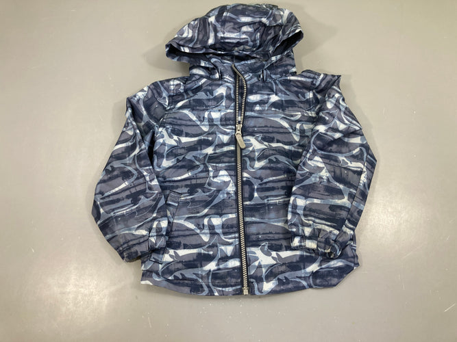 Veste coupe-vent bleu baleines à capuche amovible, moins cher chez Petit Kiwi