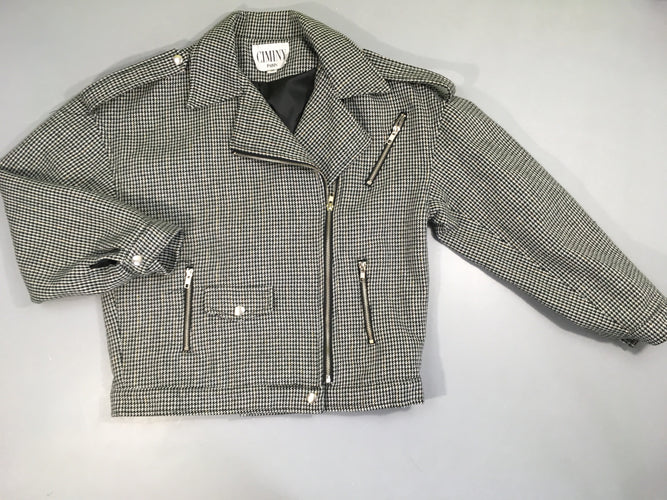 Veste perfecto zippée pied de poule blanc/noir, style tweed, moins cher chez Petit Kiwi