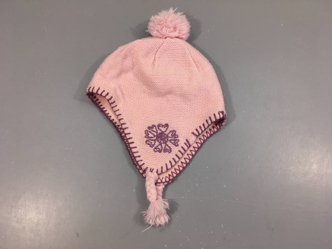 Bonnet chapka mailles roses clair doublé polar Pompon 52 cm, moins cher chez Petit Kiwi