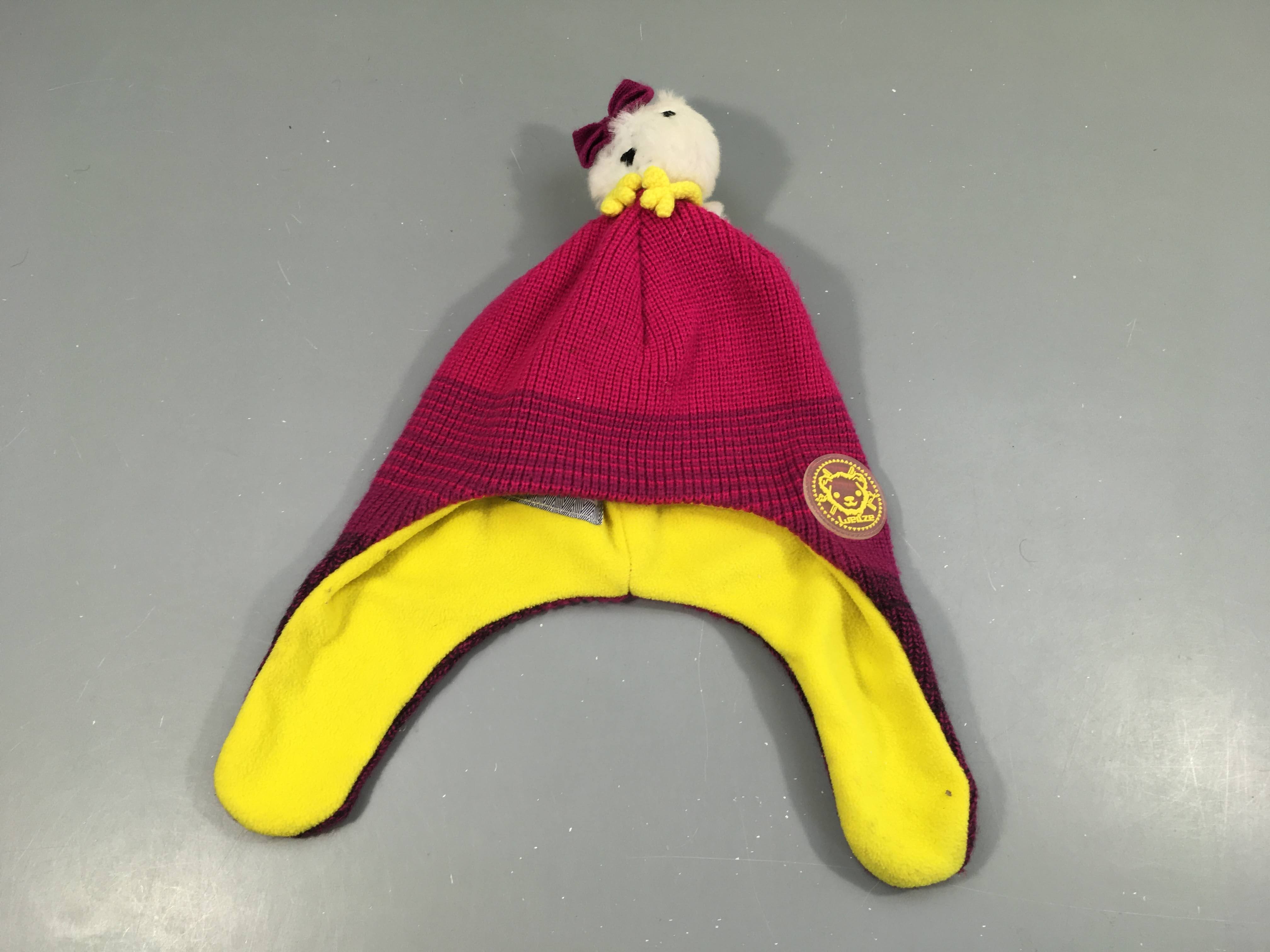 Bonnet chapka mailles roses doublé polar  jaune Pompon Wed'ze