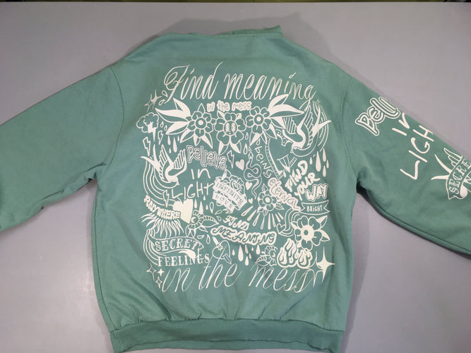 Sweat oversized vert clair coeur hirondelle à capuche, légèrement bouloché, moins cher chez Petit Kiwi