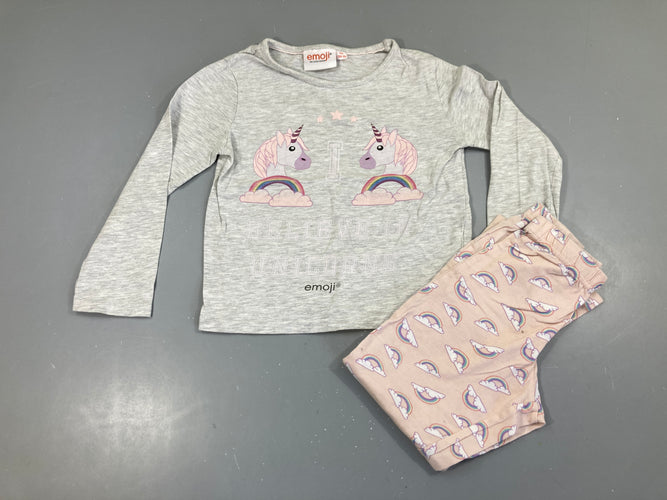Pyjama 2pcs jersey gris flammé licornes, légèrement bouloché, moins cher chez Petit Kiwi