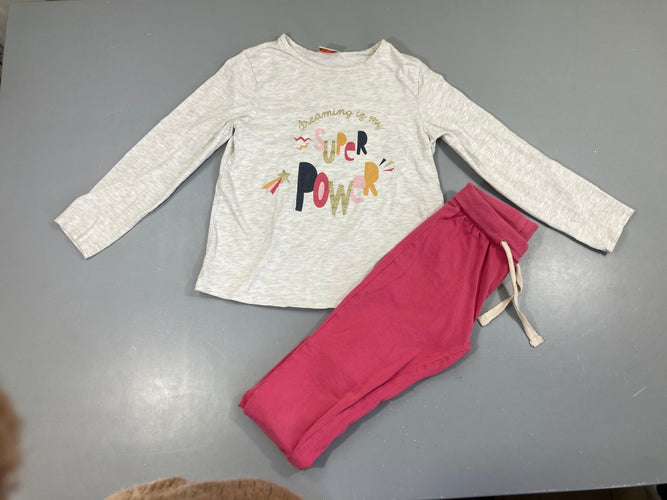 Pyjama 2pcs jersey gris flammé super power bas rose, moins cher chez Petit Kiwi