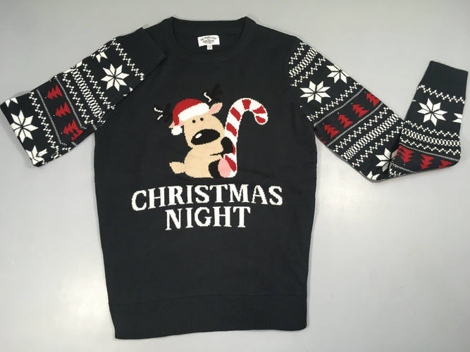 Pull de Noël bleu foncé renne christmas night, moins cher chez Petit Kiwi