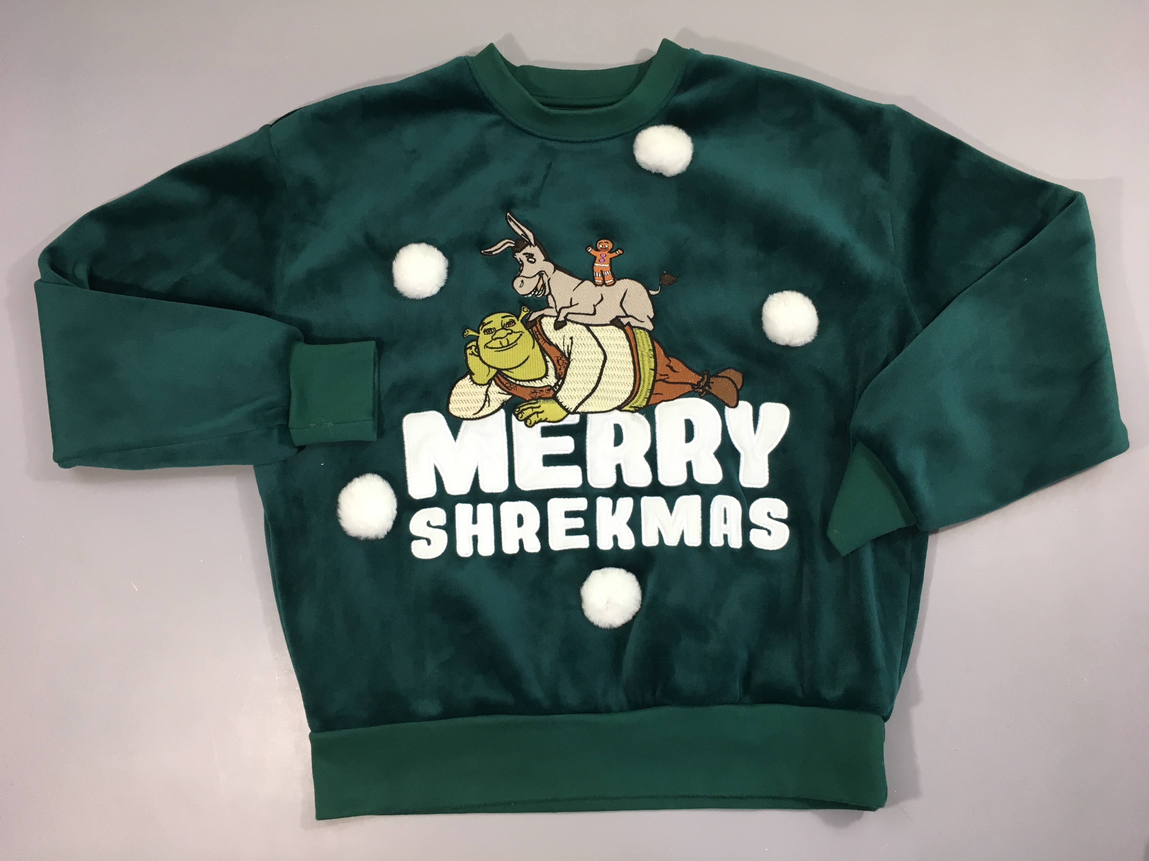 Sweat velours vert merr.y Shrekmas pompons