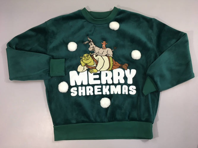 Sweat velours vert merr.y Shrekmas pompons, moins cher chez Petit Kiwi