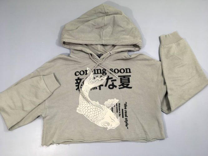 Sweat léger court kaki carpe coming soon à capuche, moins cher chez Petit Kiwi