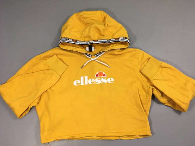 Sweat court jaune à capuche ellesse, bouloché Petites taches arrière manches et légère avant haut, moins cher chez Petit Kiwi