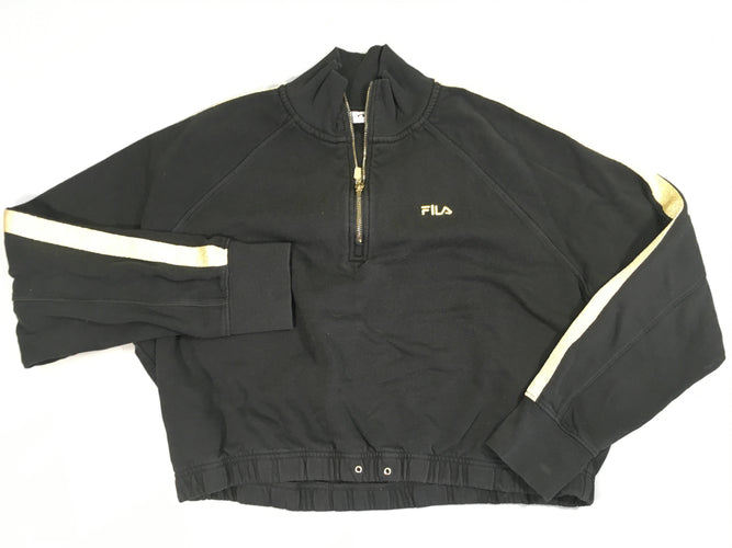 Sweat court noir bandes dorées Fila col camionneur, légèrement délavé, moins cher chez Petit Kiwi