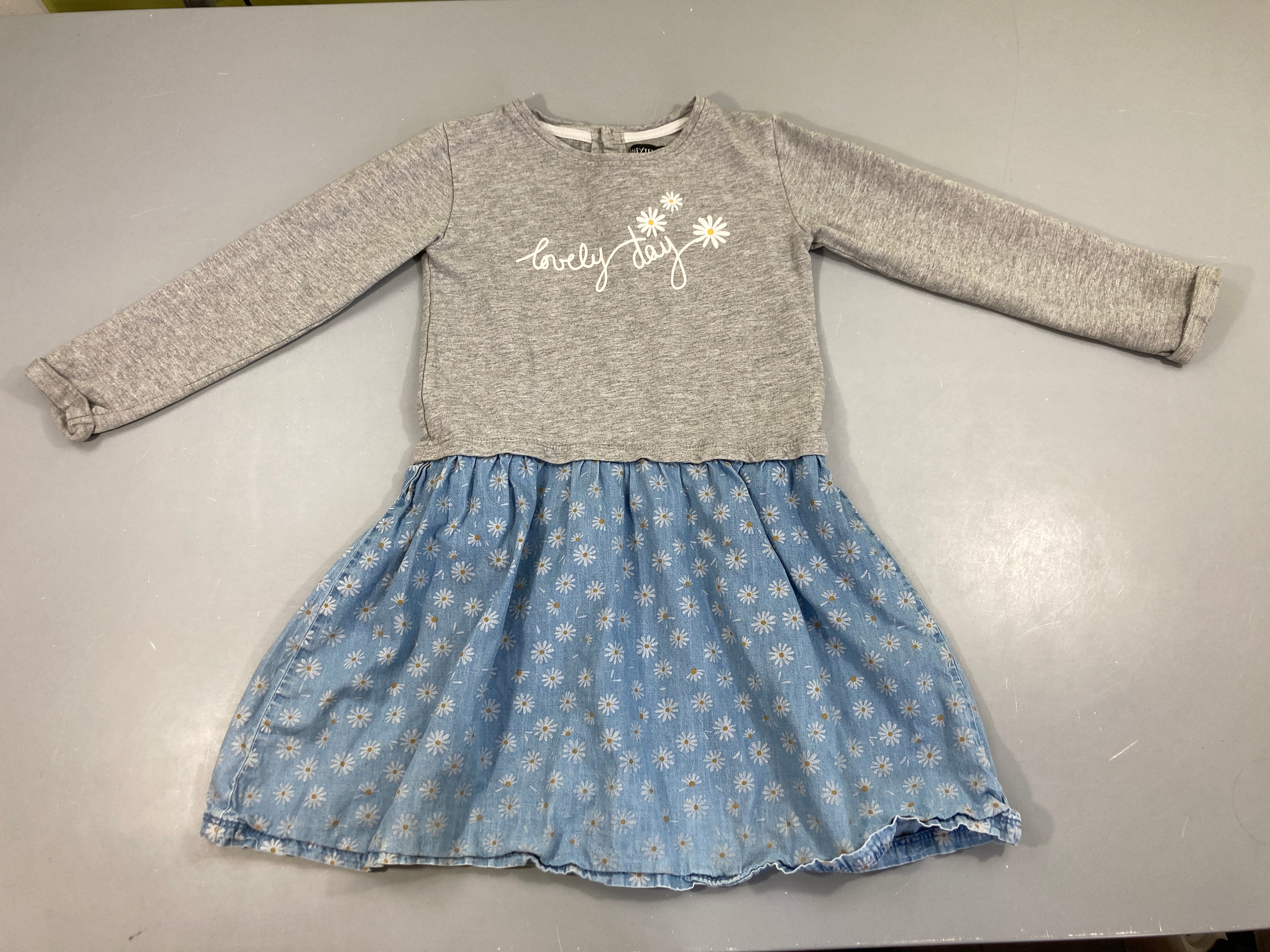 Robe m.l bi matière gris lovely day bas denim fleuri