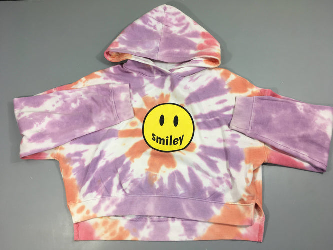 Sweat court tie&dye rose/mauve à capuche s.miley, légèrement bouloché, moins cher chez Petit Kiwi