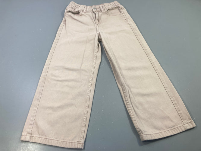 Pantalon denim évasé rose clair, légère tache à la jambe, moins cher chez Petit Kiwi