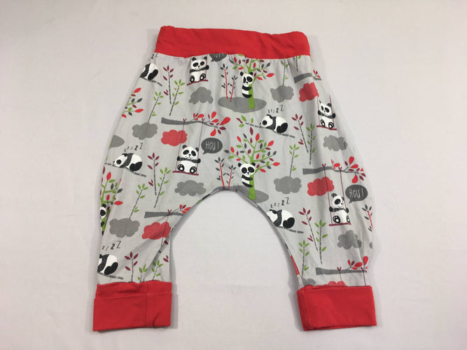 Pantalon jersey gris/rouge pandas taille et chevilles élastiques, moins cher chez Petit Kiwi