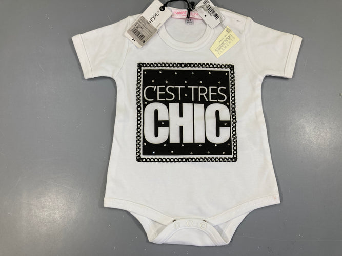 NEUF Body m.c blanc Chic strass Swarovski, moins cher chez Petit Kiwi